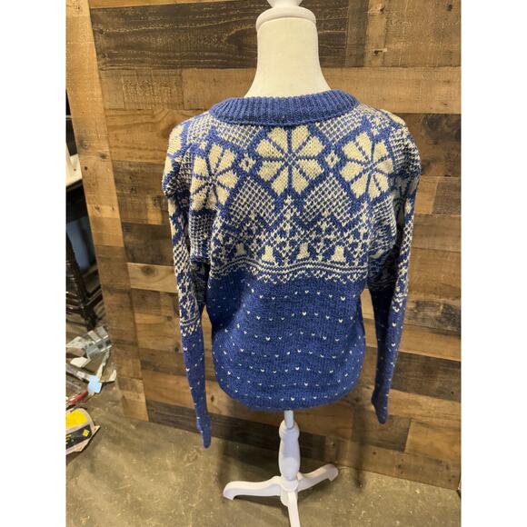 Vintage 1980s ALPS - Blue Marl Button Up Sweater- Size M - Picture 3 of 9